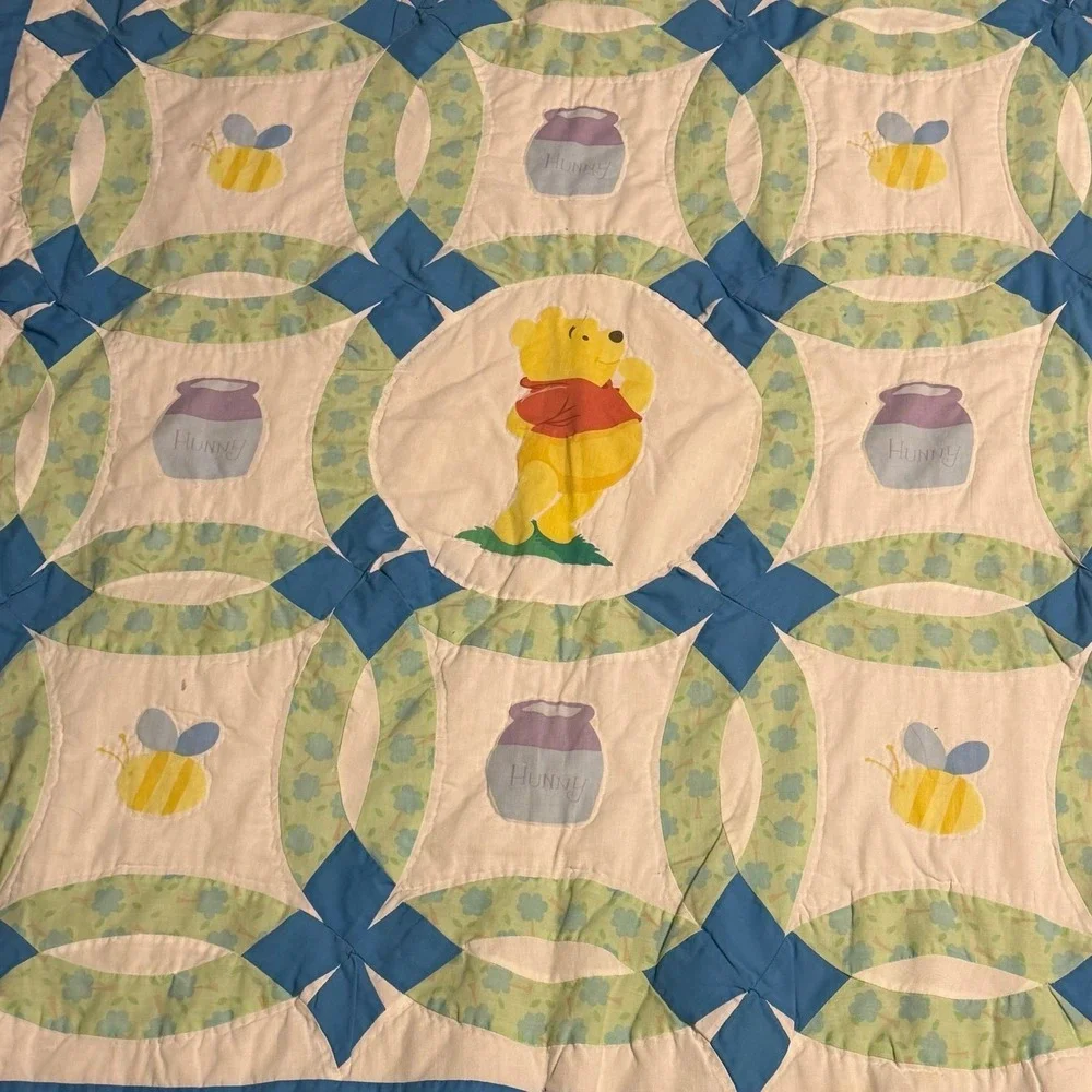 Disney Winnie the Pooh Quilt Full‎ Size Bedding Blue Hunny Bee Ladybug Sham